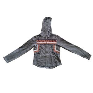 Lucky Brand Lucky Lotus Embroidered Gray BOHO Hoodie Sweatshirt Women's Medium